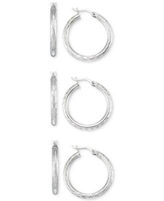 Set of Three Textured Hoop Earrings in 14k Tri-Gold Vermeil and Sterling Silver