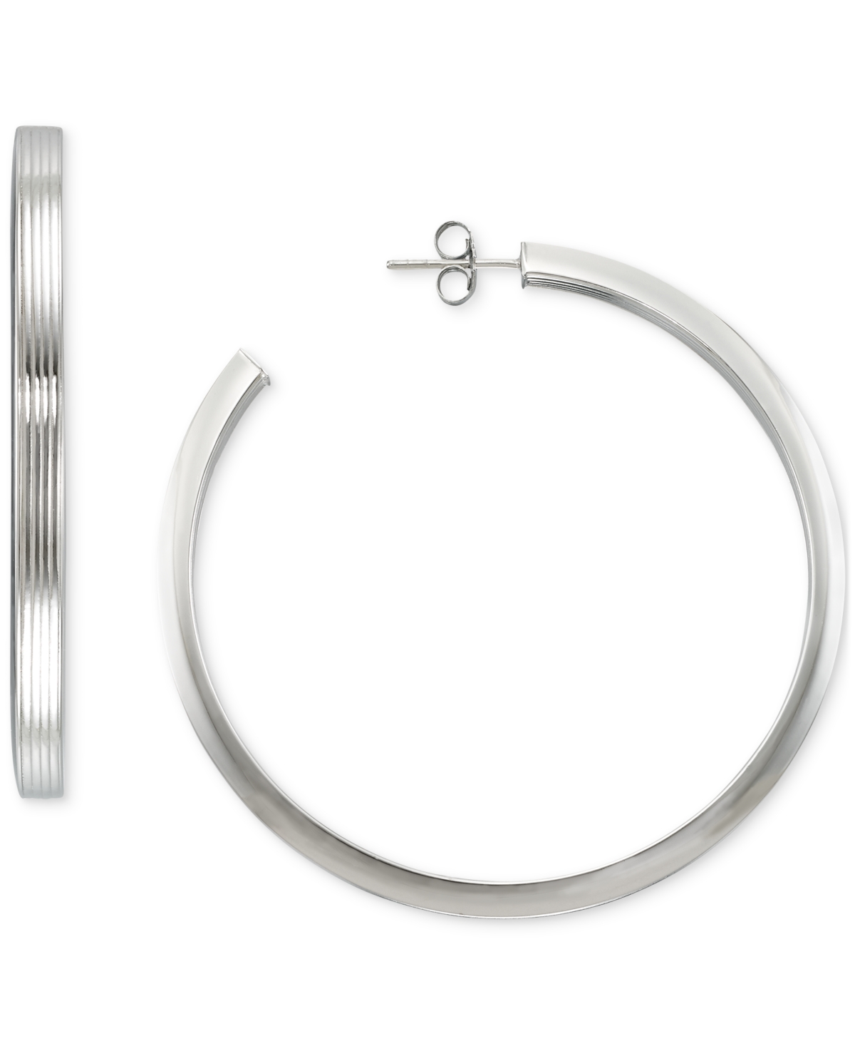 Macy's Textured C-hoop Earrings In 14k Gold Vermeil Over Sterling Silver, 2-1/4" (also In Sterling Silver)