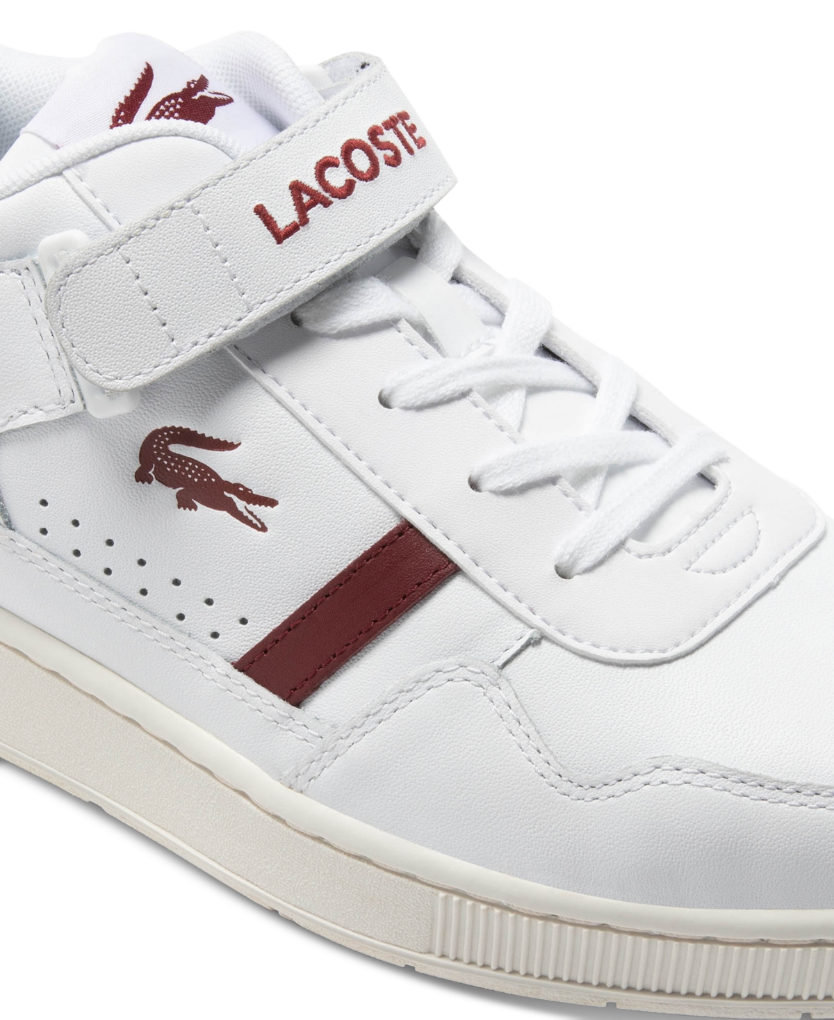 Shop Lacoste Men's T-clip Velcro Leather Sneakers In White,burgundy