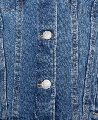 Big Girls Stylish Collared Denim Trucker Jacket