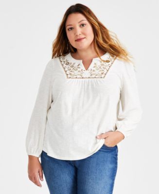 売れ筋商品|||スタイルアンドコー カットソー トップス レディース Women's Split-Neck Collared Embroidered Top, Exclusively at Macy's Garden White Style & Co Women's Split-Neck Collared Embroidered Top