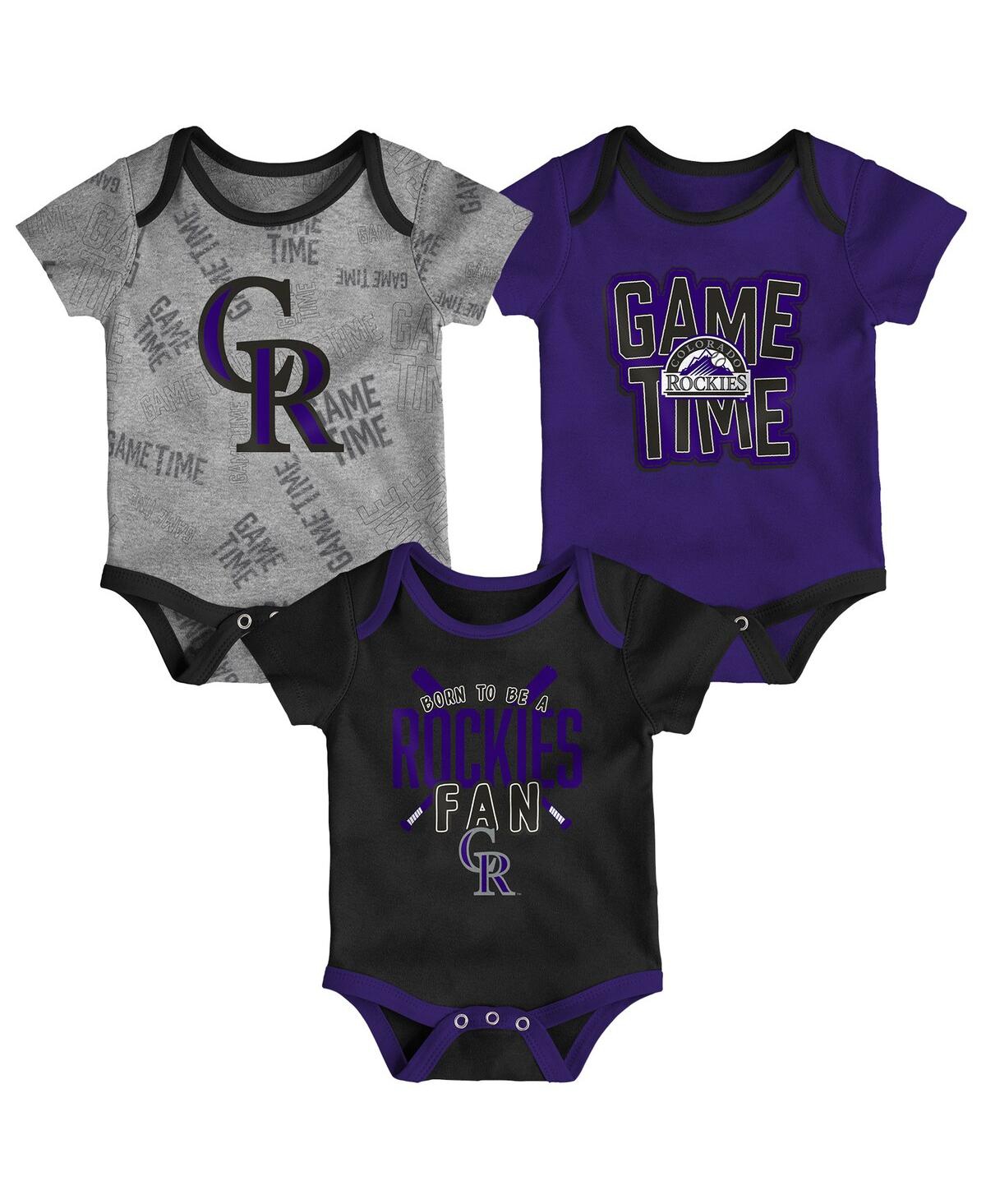 Shop Outerstuff Newborn And Infant Boys And Girls Colorado Rockies Black, Heathered Gray, Purple Game Time Three-pie In Black,heathered Gray,purple