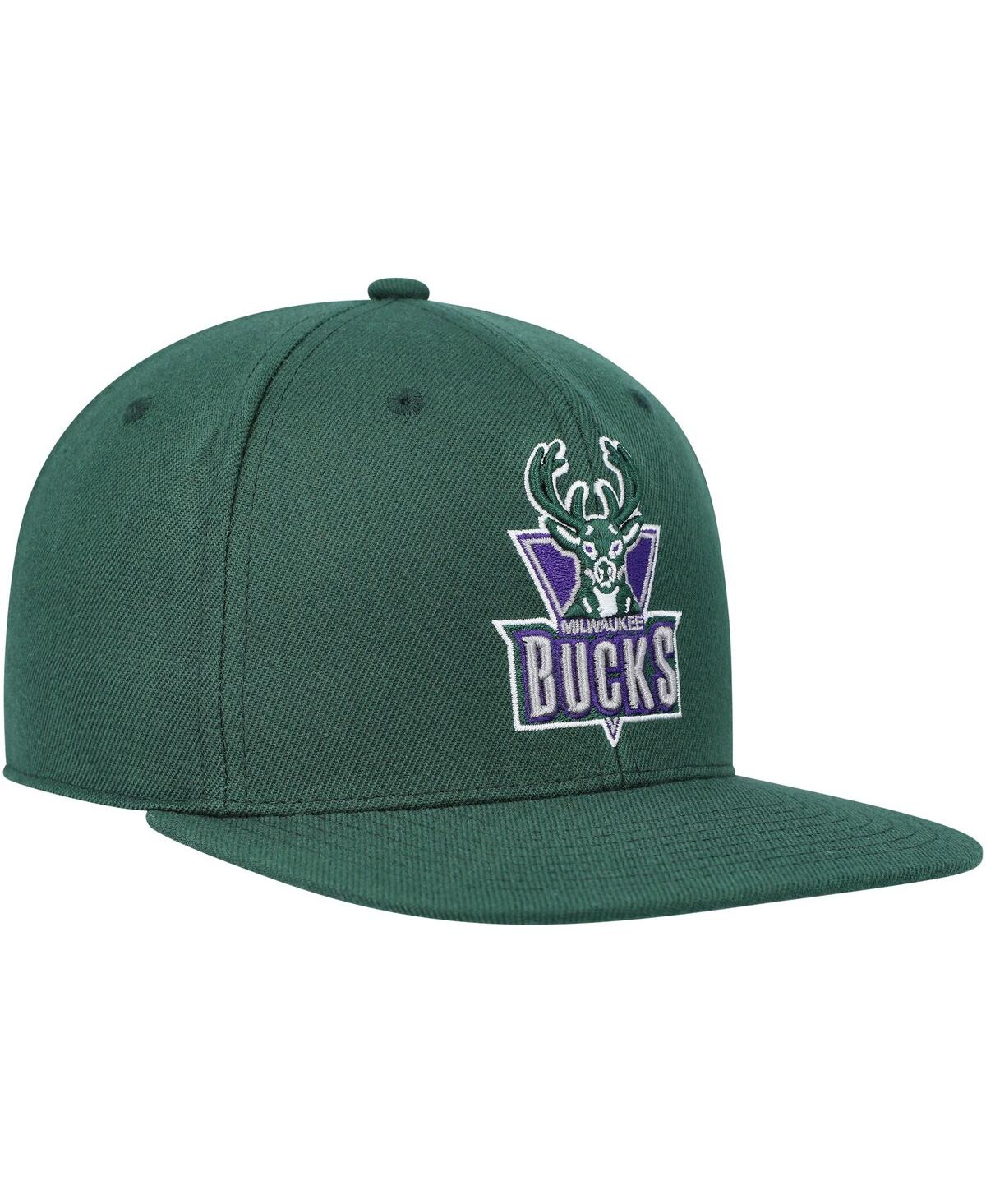 Men's Mitchell & Ness HunterMilwaukee Bucks Hardwood Classics Mvp Team Ground 2.0 Fitted Hat - Green