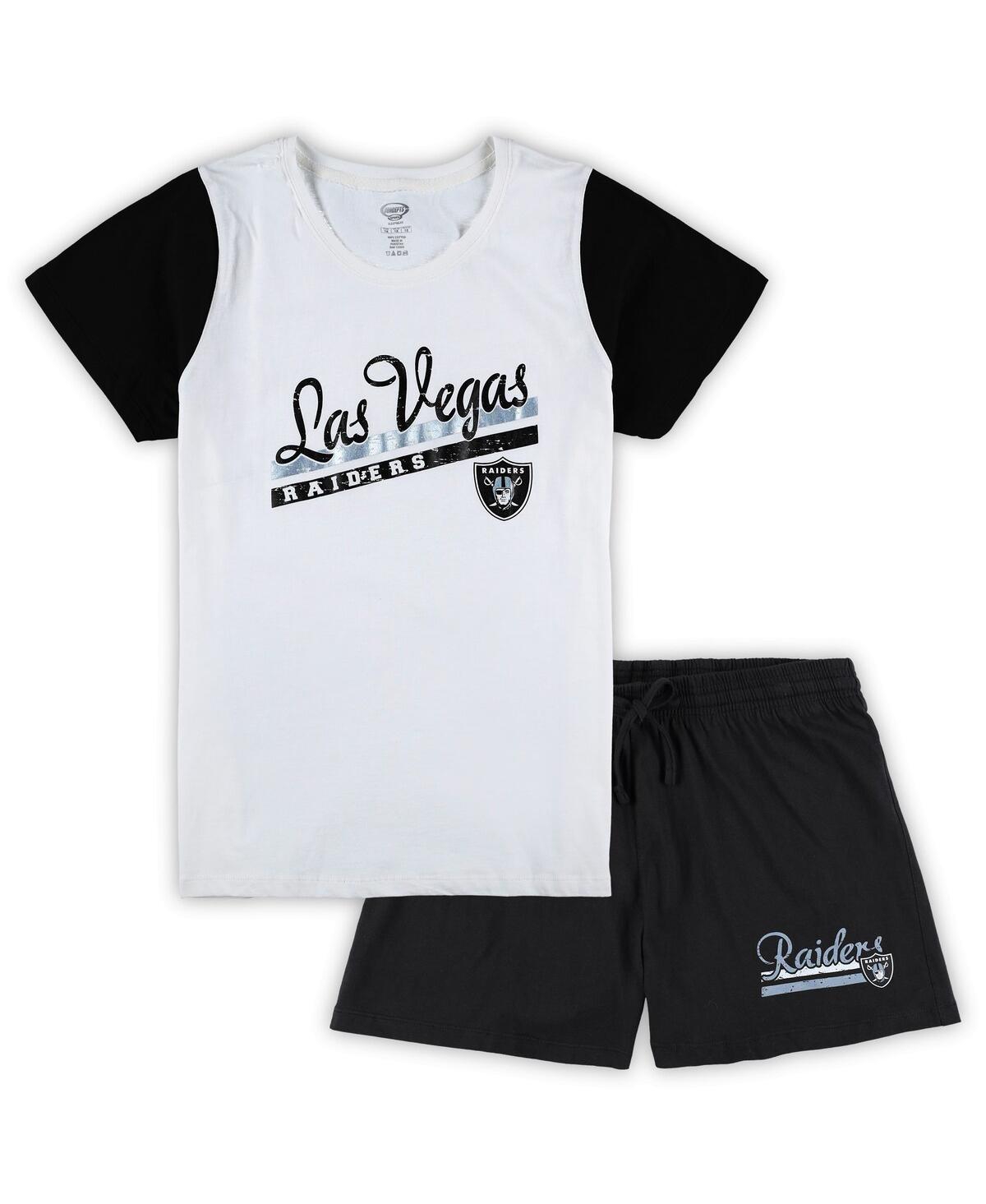 Shop Concepts Sport Women's  White, Black Las Vegas Raiders Plus Size Downfield T-shirt And Shorts Sleep S In White,black