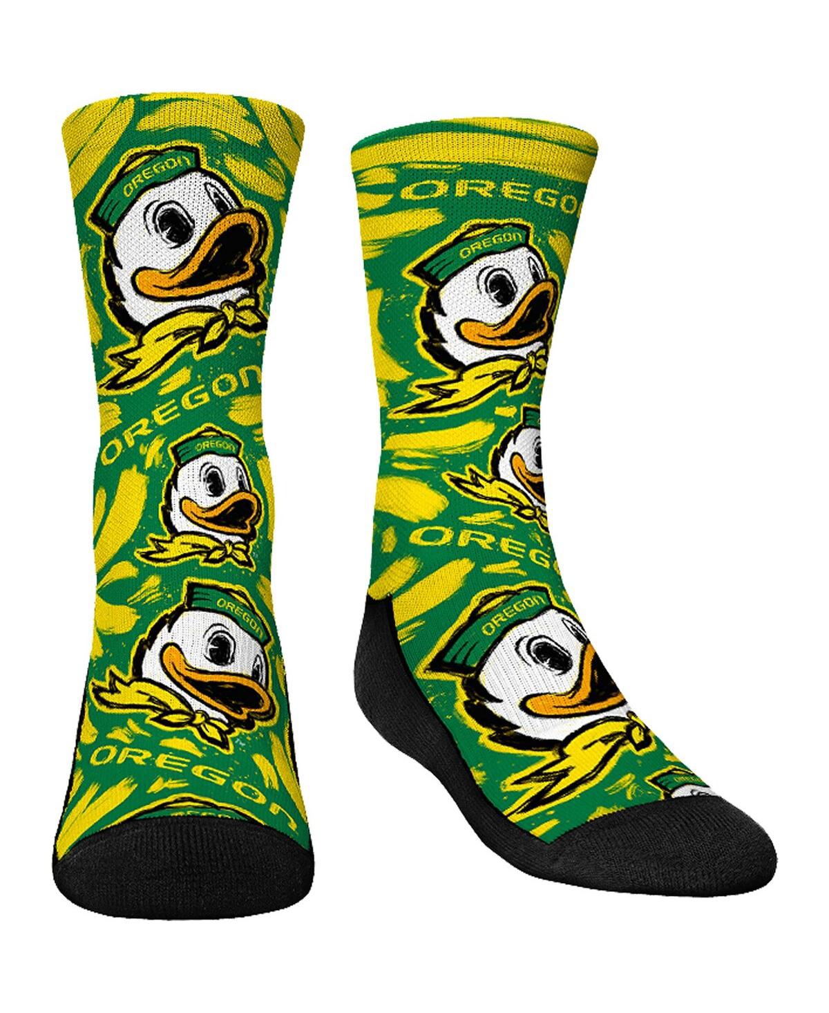 Rock 'em Kids' Youth Boys And Girls  Socks Oregon Ducks Allover Logo And Paint Crew Socks In Yellow