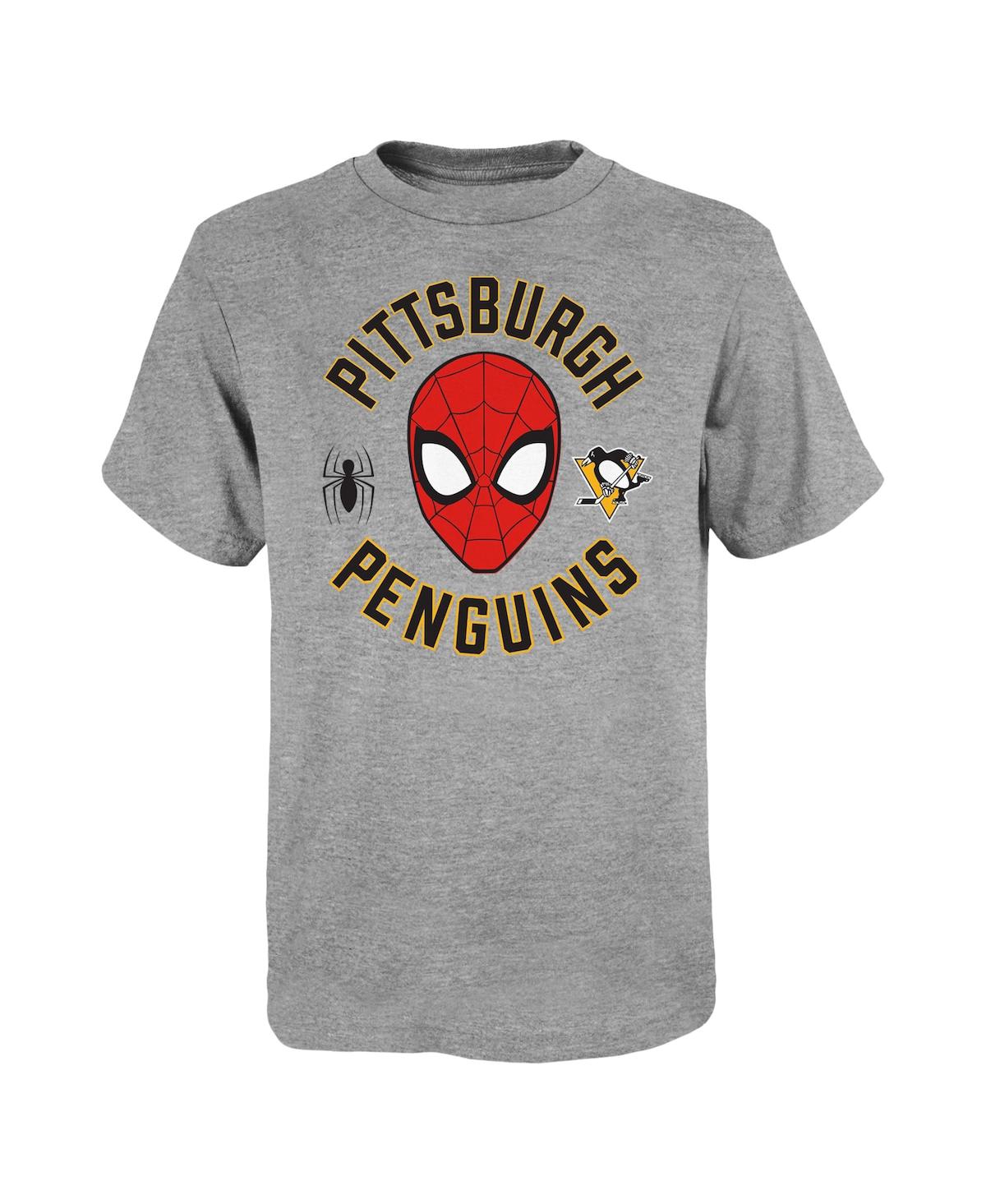 Shop Outerstuff Big Boys Heather Gray Pittsburgh Penguins Mighty Spidey Marvel T-shirt