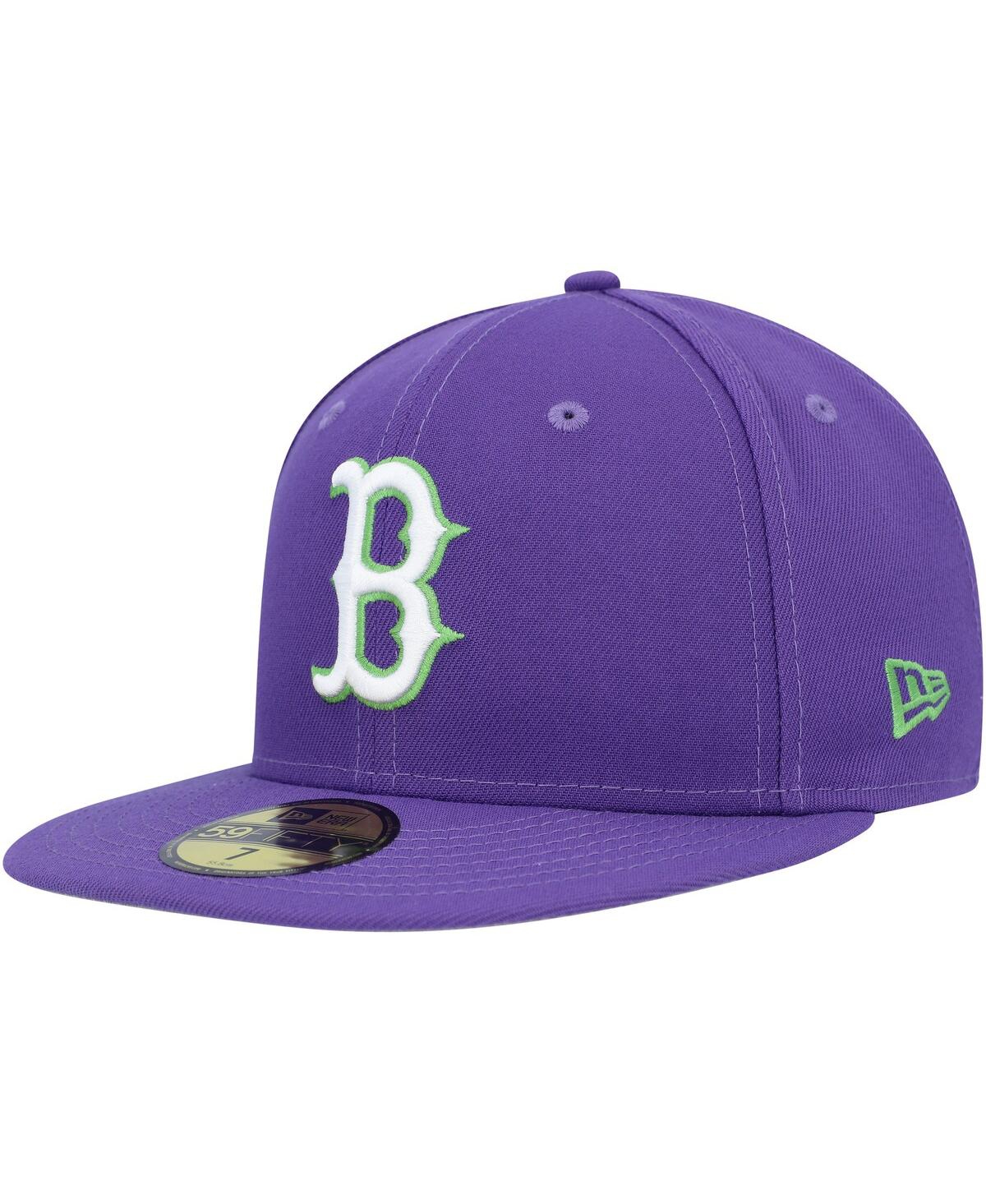 Shop New Era Men's  Purple Boston Red Sox Lime Side Patch 59fifty Fitted Hat