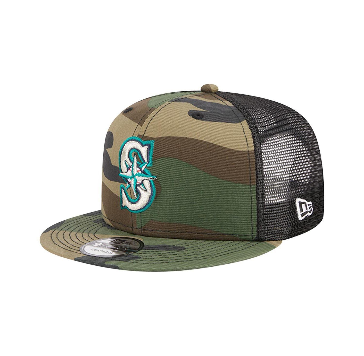 Men's Camo Seattle Mariners Woodland Camo Trucker 9FIFTY Snapback Hat