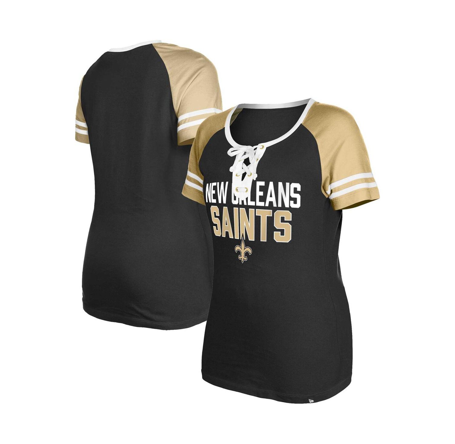 Women's Black New Orleans Saints Raglan Lace-Up T-shirt