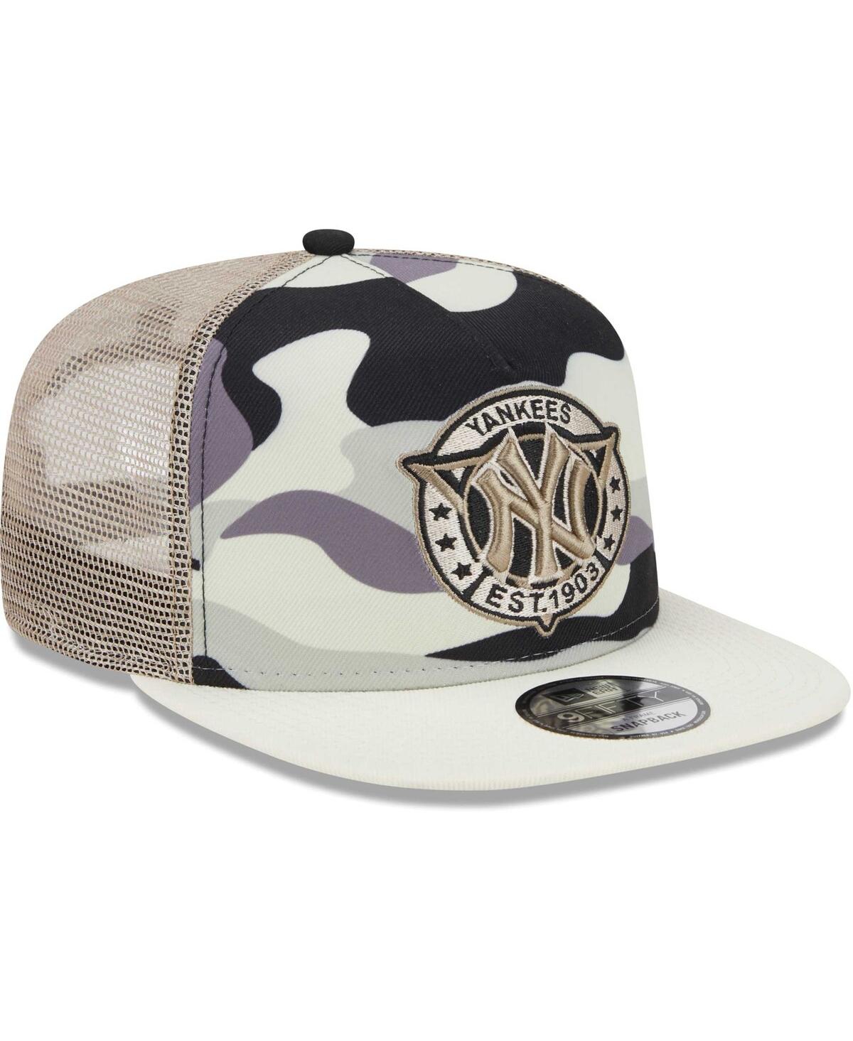 New Era Men's  White New York Yankees Chrome Camo A-frame 9fifty Trucker Snapback Hat In White