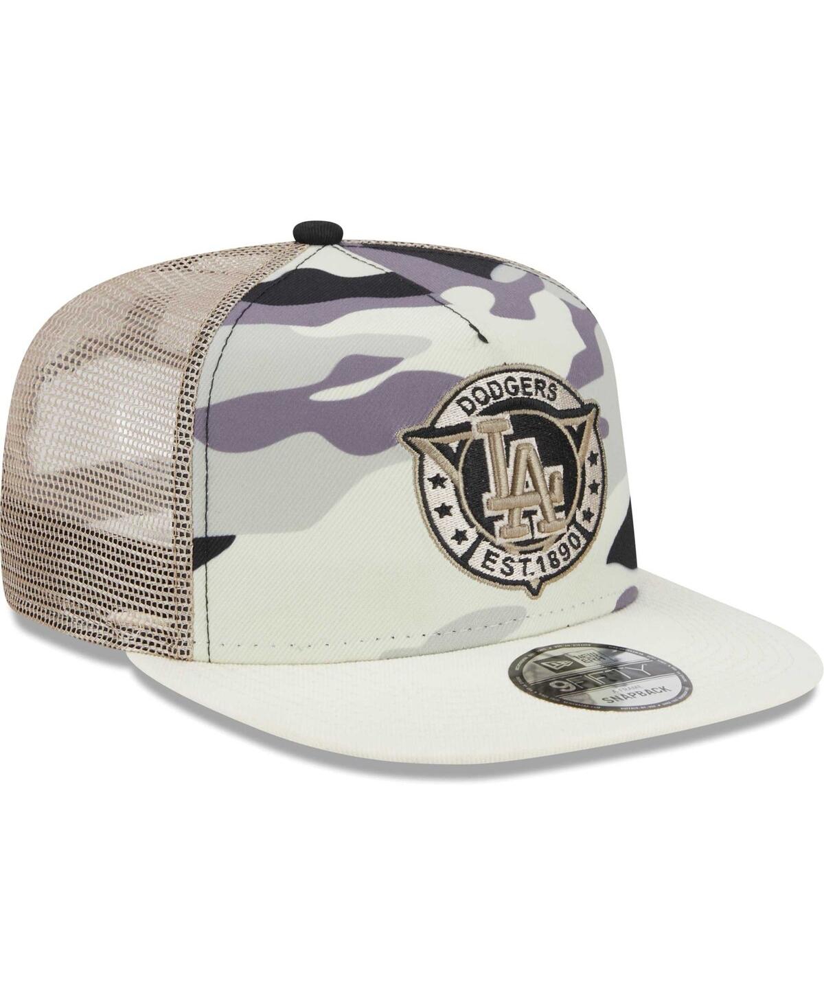 New Era Men's  White Los Angeles Dodgers Chrome Camo A-frame 9fifty Trucker Snapback Hat In White