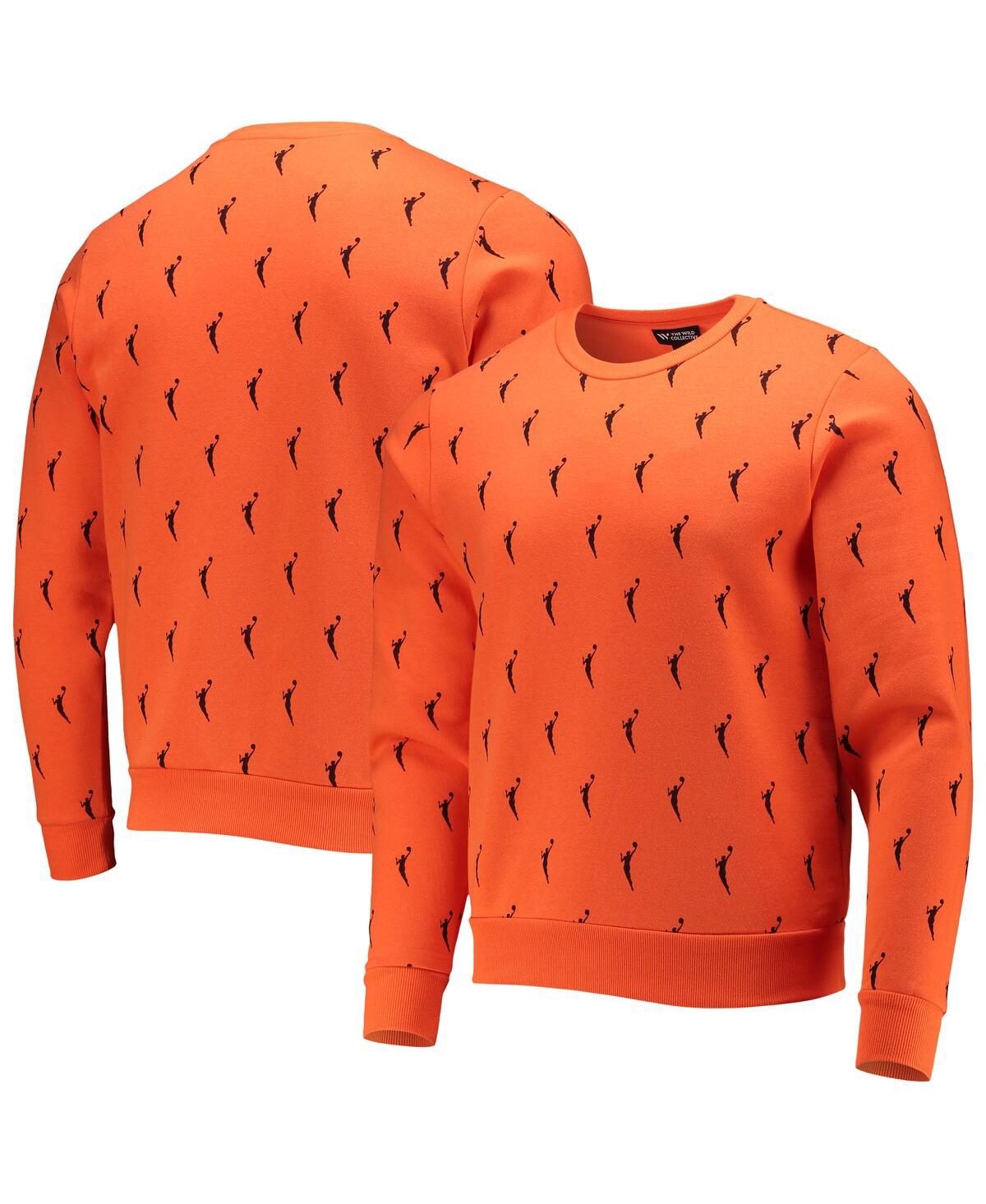 THE WILD COLLECTIVE MEN'S AND WOMEN'S ORANGE WNBA LOGOWOMAN ALL OVER LOGO PULLOVER SWEATSHIRT