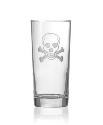 Skull and Crossbones Cooler Highball Glass 15oz - Set of 4 Glasses