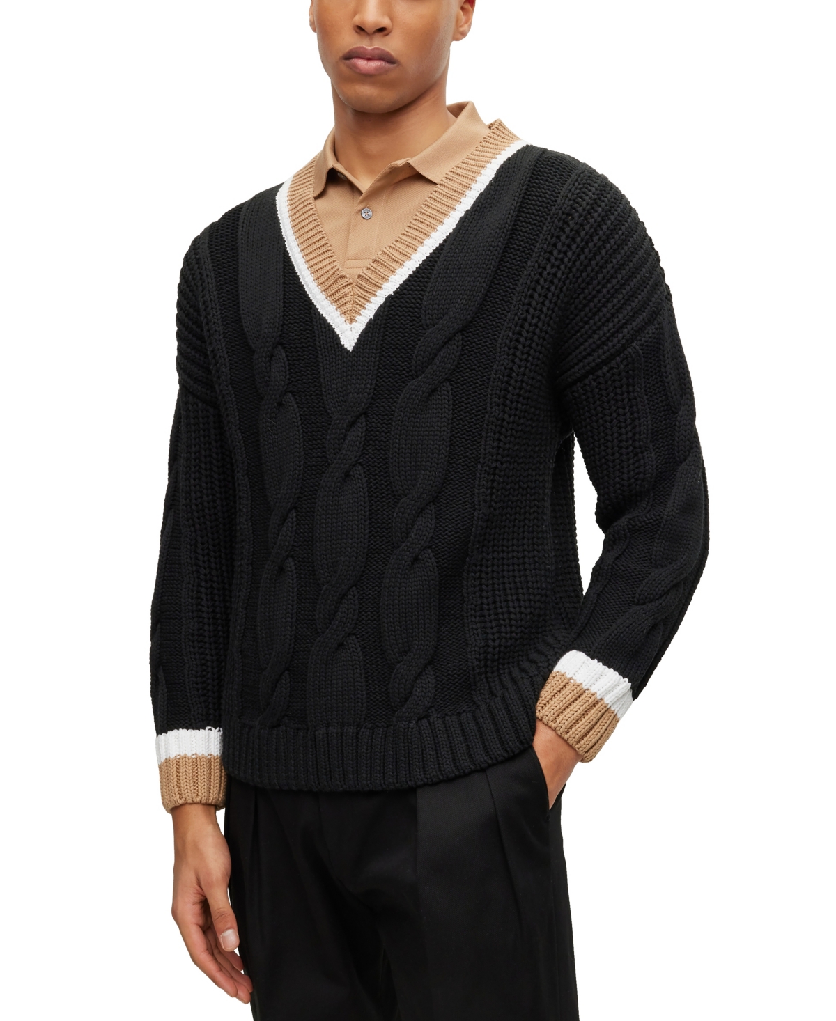 Boss by Hugo Boss Men's Cotton-Blend V-Neck Sweater - Black