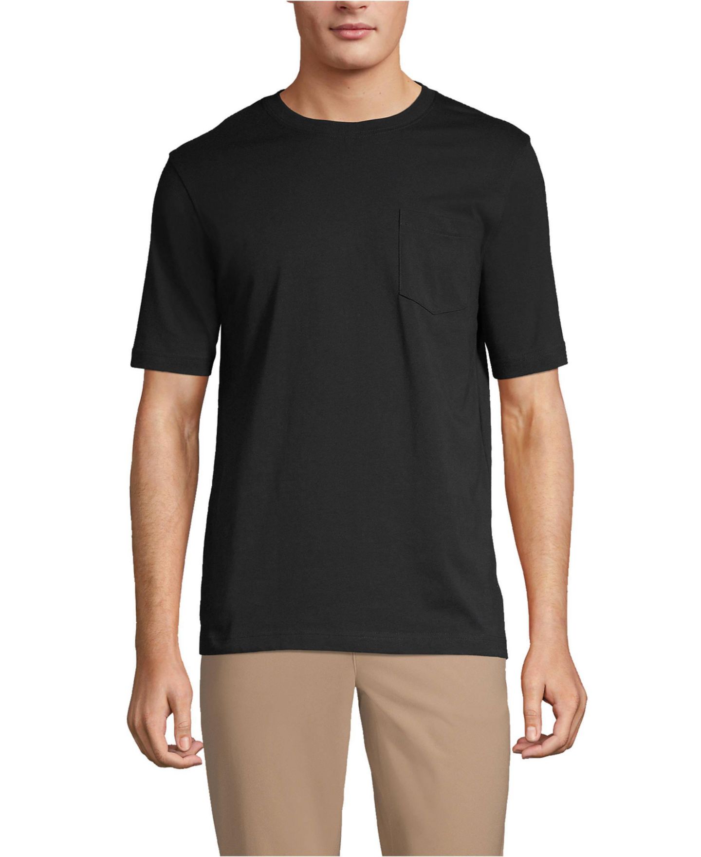 Мужская футболка Lands' End Super-T Short Sleeve T-Shirt with Pocket, цвет: Чёрный — фото 1