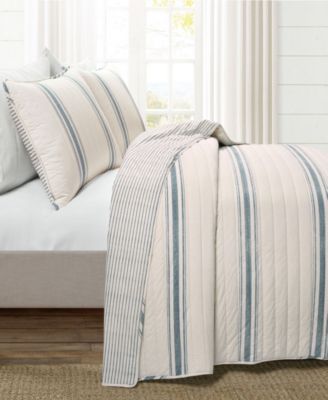 Farmhouse Stripe Reversible Cotton 3-Piece Quilt Set, Full/Queen