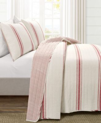Farmhouse Stripe Reversible Cotton 3-Piece Quilt Set, Full/Queen