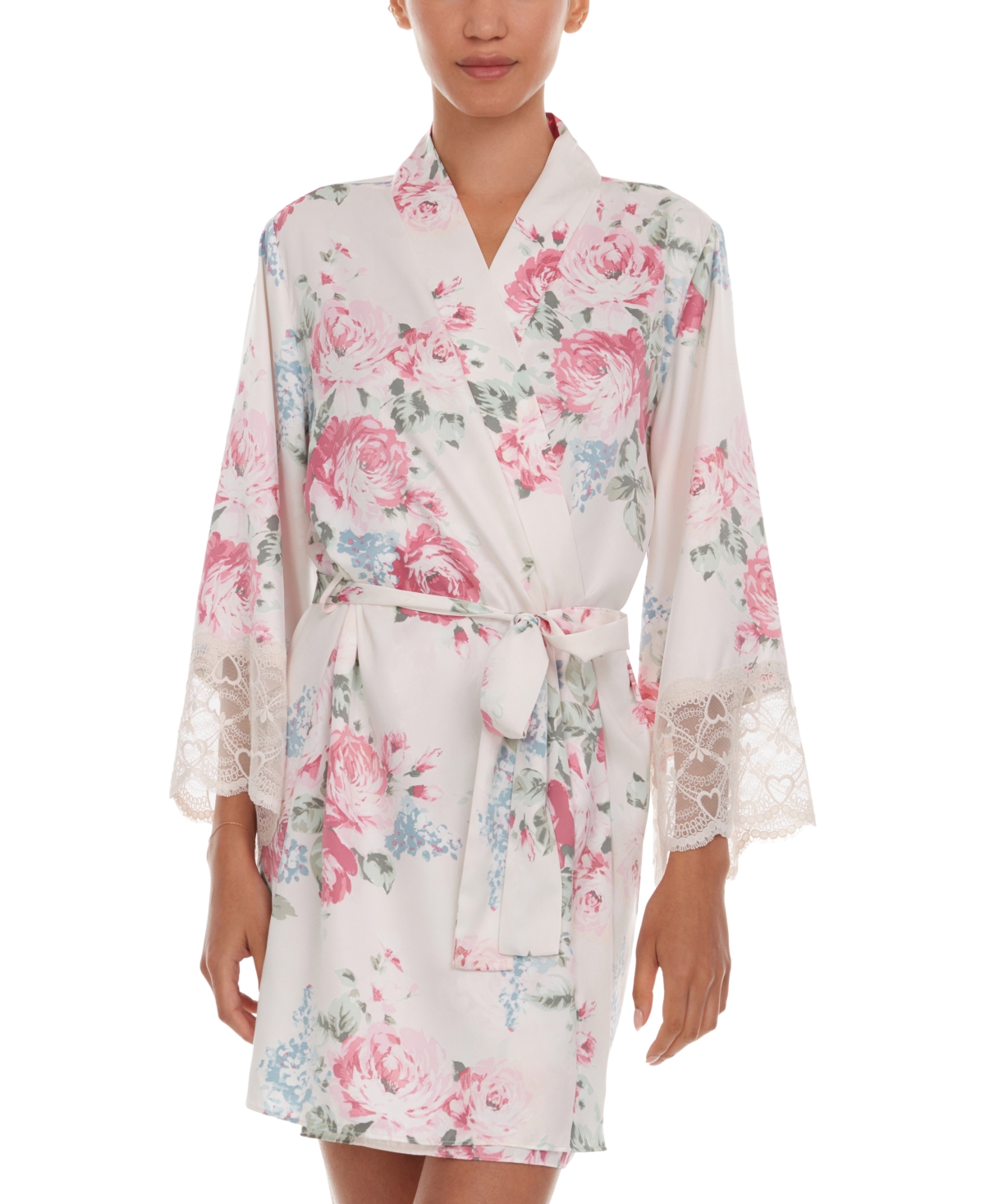 Flora By Flora Nikrooz Women's Cindy Floral Satin Robe In Antique Ivory