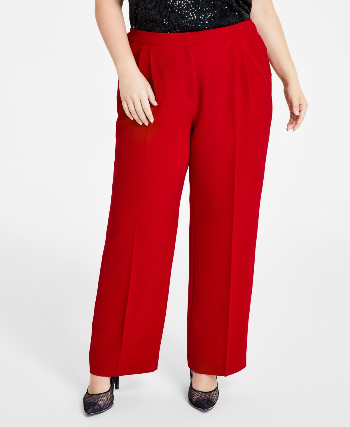 BAR III PLUS SIZE TEXTURED CREPE WIDE-LEG PANTS, CREATED FOR MACY'S