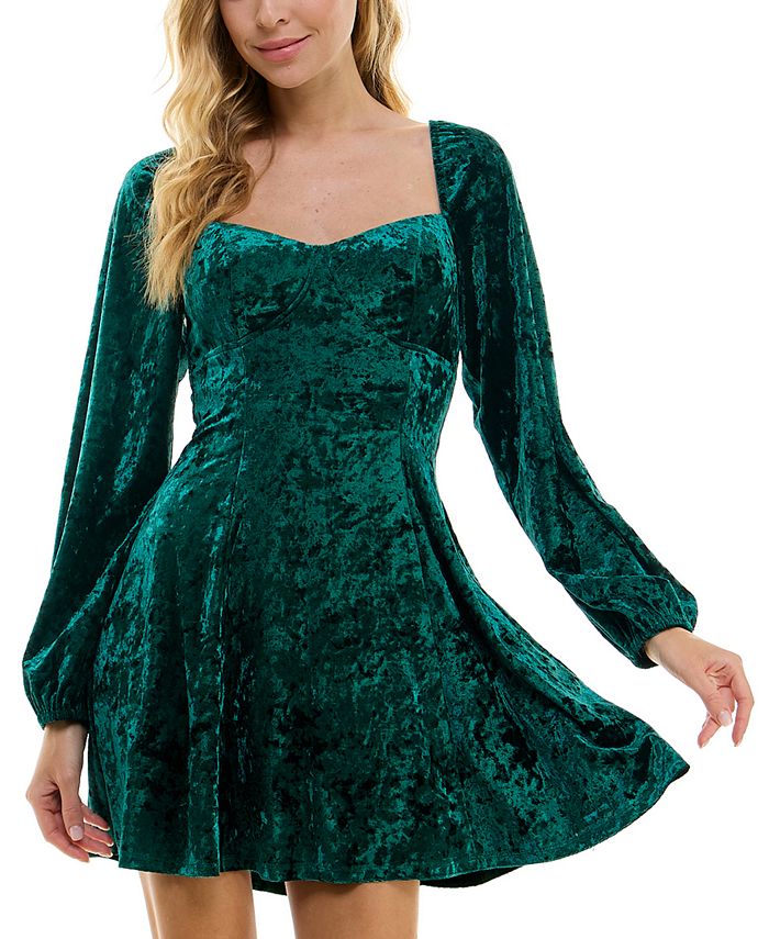 Juniors Long Sleeve Crushed Velvet Dress