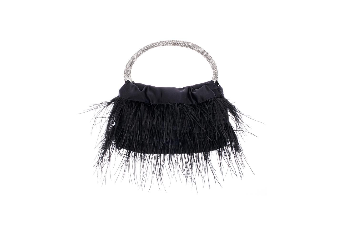 Женская сумка Nina Crystal Handle Feather Pouch, цвет: Чёрный — фото 1