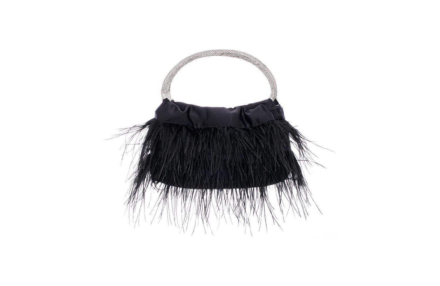 Crystal Handle Feather Pouch