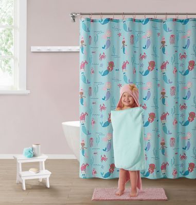 Complete Juvi Mermaid Themed Fabric 5 Piece Shower Curtain Bathroom Set