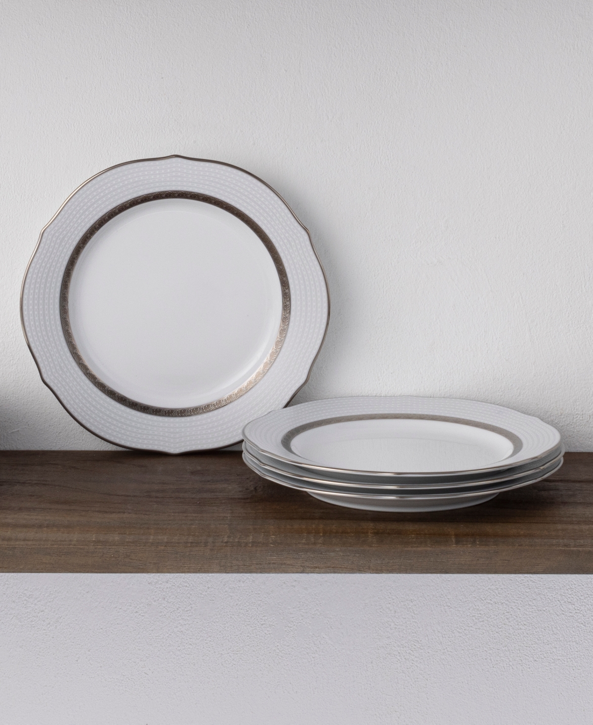 Noritake Charlotta Platinum 4 Piece 9'' Scalloped Accent Plates Set, Service For 4 In Silver