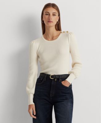 Lauren Ralph Lauren - Women's Button-Trim Ribbed Cotton-Blend Sweater