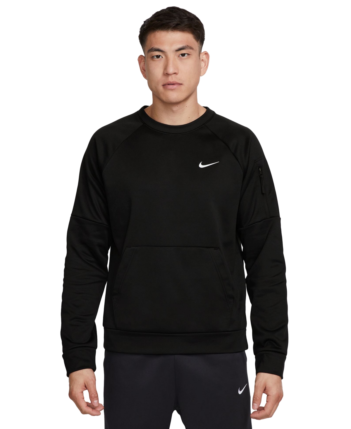 Shop Nike Men's Therma-fit Crewneck Long-sleeve Fitness Shirt In Charcoal Heathr,black