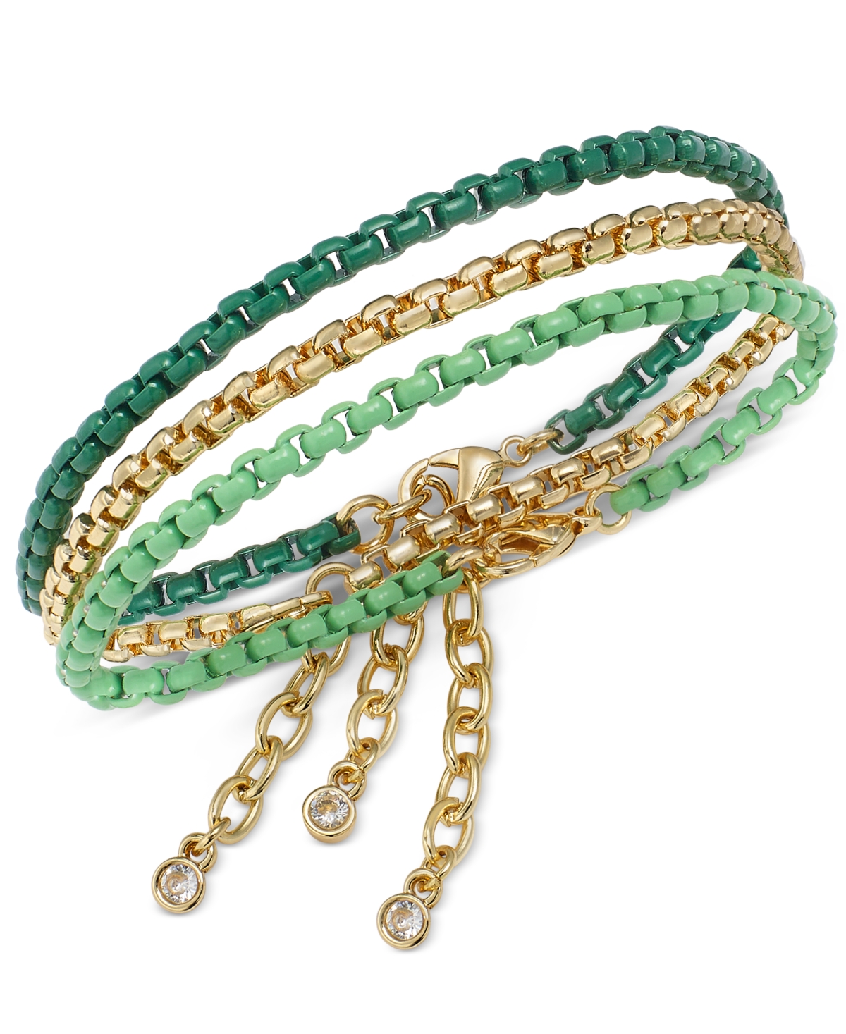 On 34th 3-pc. Set Color-coated Link Bracelets, Created For Macy's In Green
