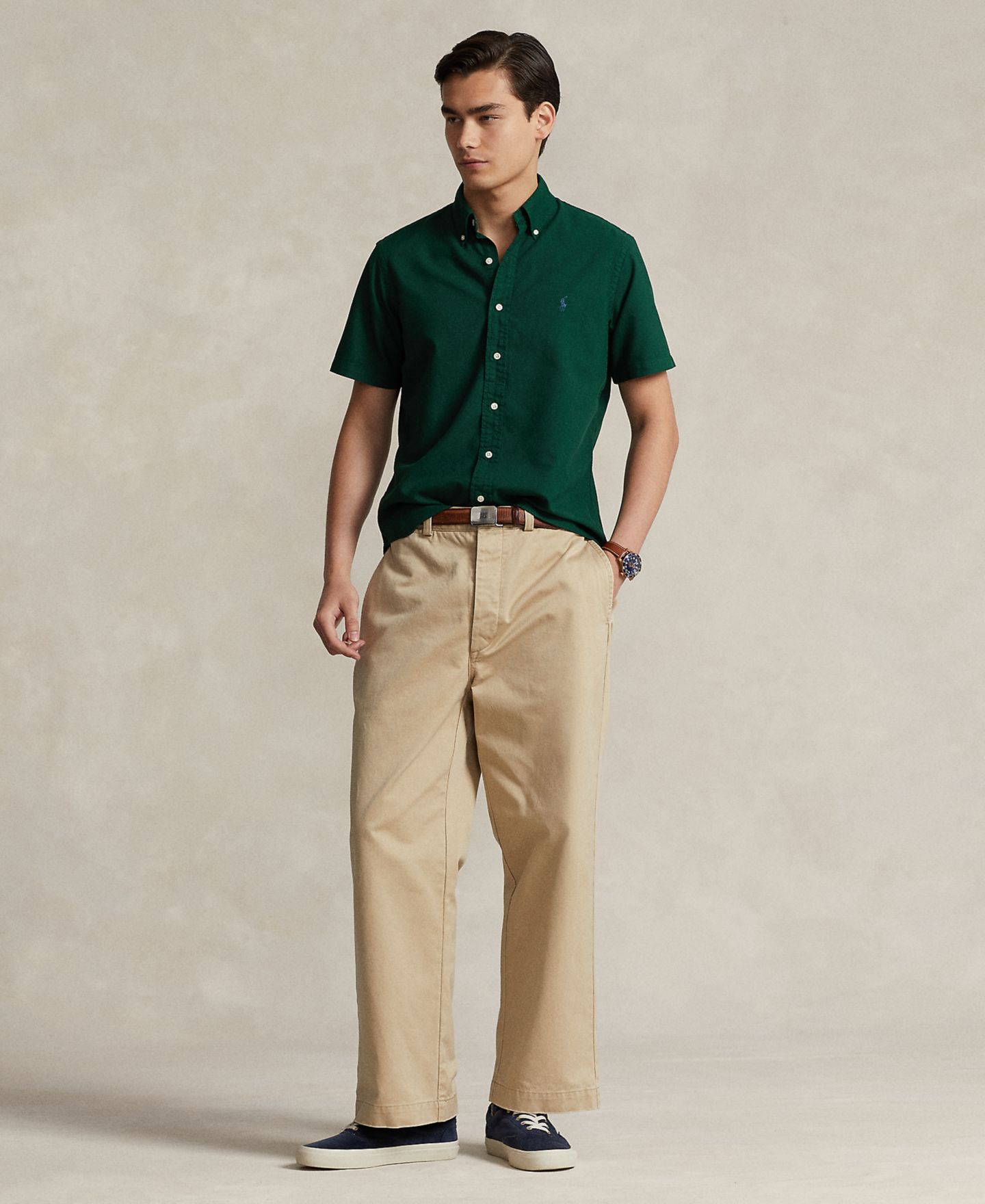 Мужская рубашка Polo Ralph Lauren Cotton Classic-Fit Garment-Dyed Oxford, цвет: Мох — фото 4