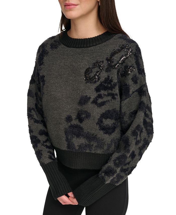 DKNY Women's Animal-Pattern Textured Contrast Sweater - Macy's