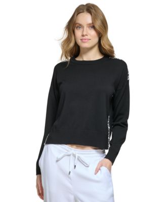 DKNY - Women's Logo-Tape Drop-Shoulder Sweater