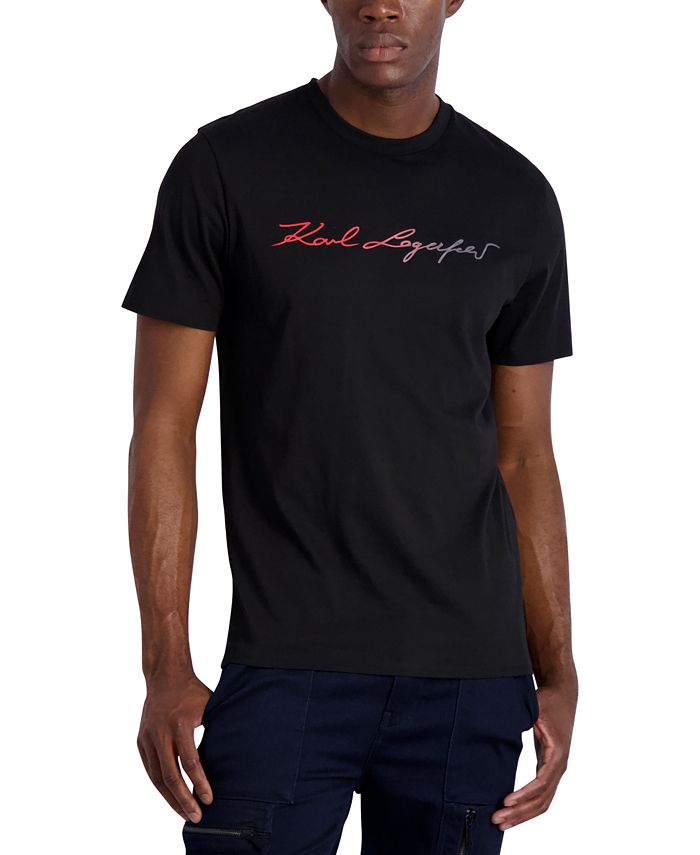 KARL LAGERFELD PARIS Men's Slim-Fit Shiny Signature Logo Graphic T ...