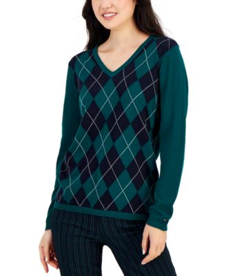 Tommy Hilfiger - Women's Cotton Argyle V-Neck Sweater