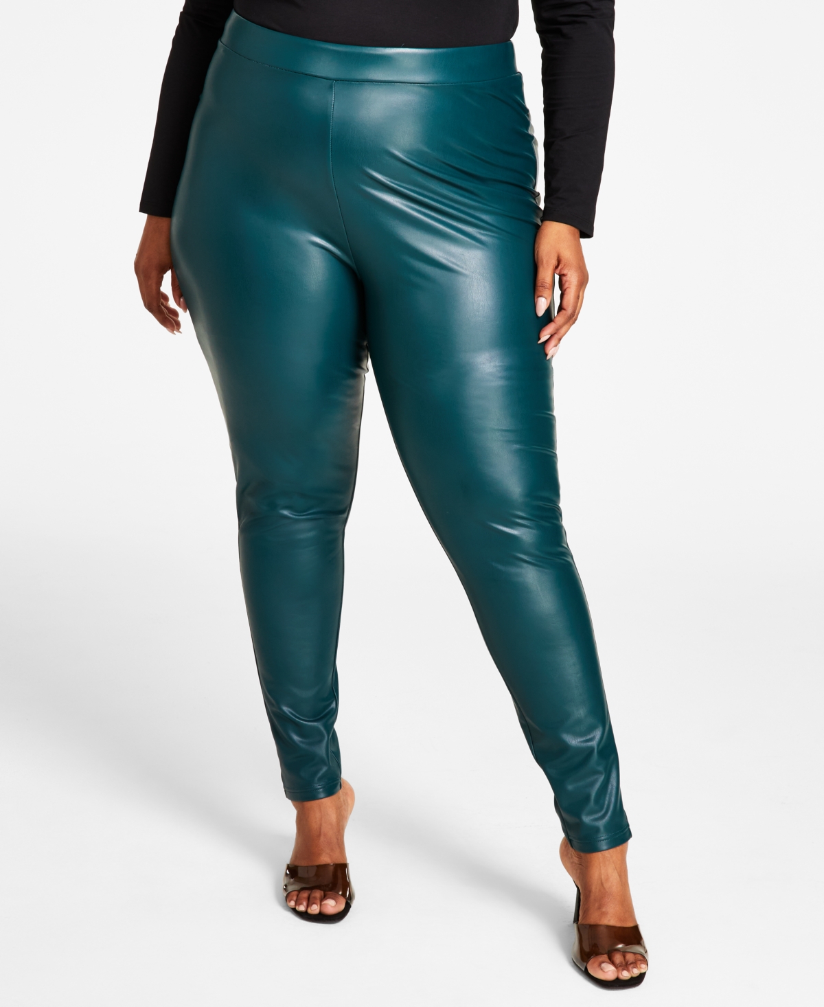 Nina Parker Plus Size Faux Leather Elasticized-waist Leggings, Created For Macy's In Ponderosa Pine