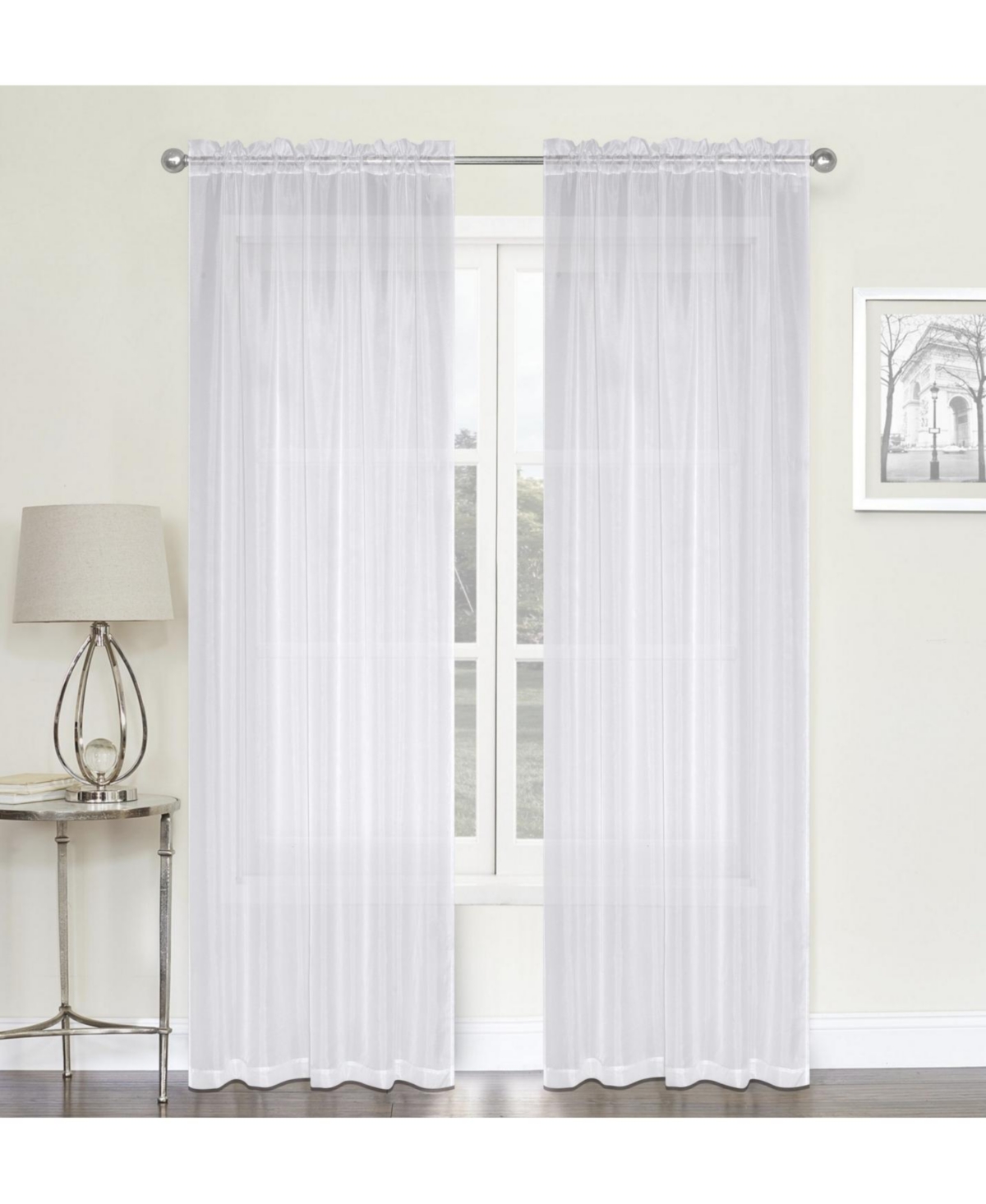Montauk Accents Ultra Lux 2 Piece Rod Pocket White Sheer Voile Window Curtain Panels - White