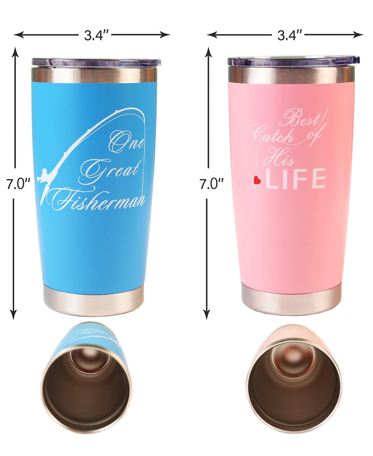 Fisherman Gift Set for Couples: Stainless Steel Tumblers with Straws, Cleaning Brush, and Engraved Fishing Lures - Perfect for Weddings and Parents