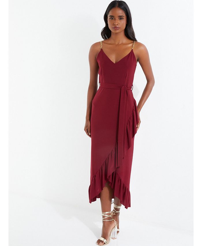 Chain Shoulder Strap Wrap Dress
