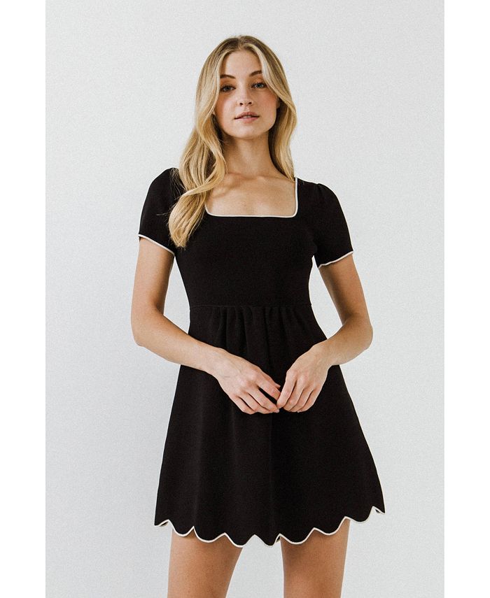 English Factory Women's Scallop Contrast Detail Knit Dress Macy's