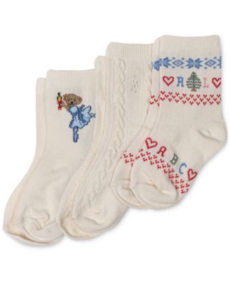 Polo Ralph Lauren - Baby Girls Nutcracker Bear Crew Socks, Pack of 3