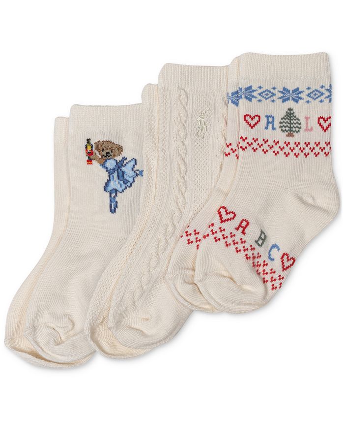 Polo Ralph Lauren Baby Girls Nutcracker Bear Crew Socks, Pack of 3 - Macy's