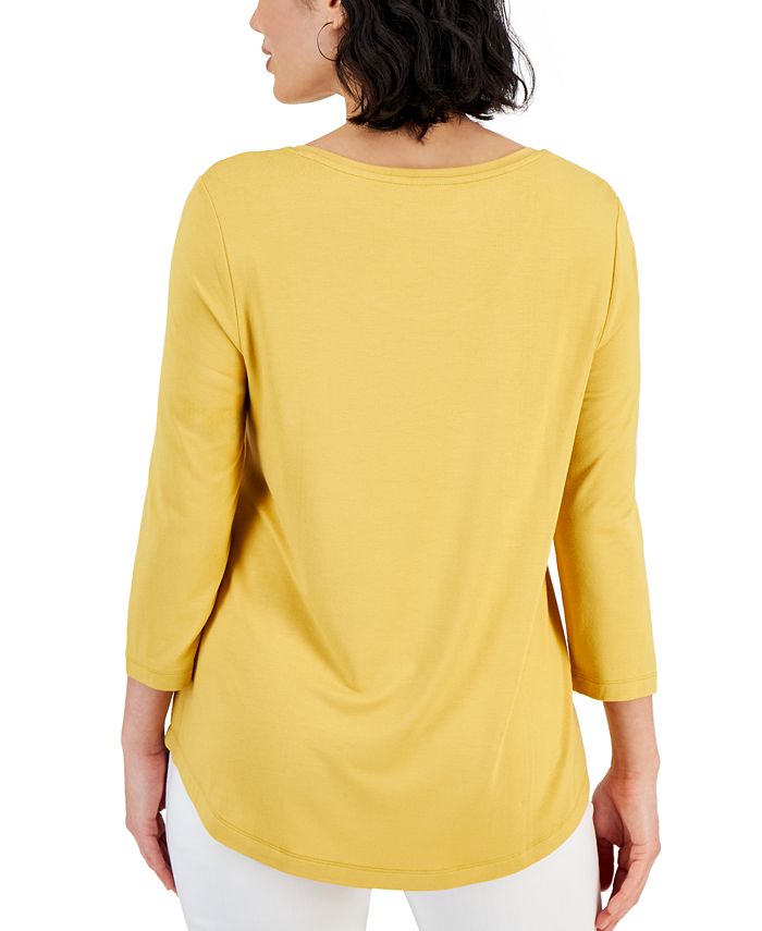 JM Collection Petite 3/4-Sleeve Solid Top, Created for Macy's - Macy's