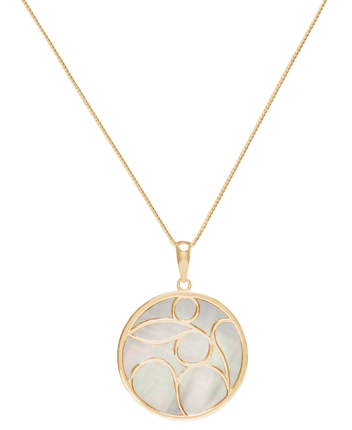 Macy's Mother-of-pearl Decorative 18" Pendant Necklace In Sterling Silver In Gold Over Silver