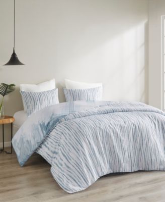 Natori Brush Stroke Oversized Reversible Seersucker 3 Piece Duvet Cover Set, Full/Queen