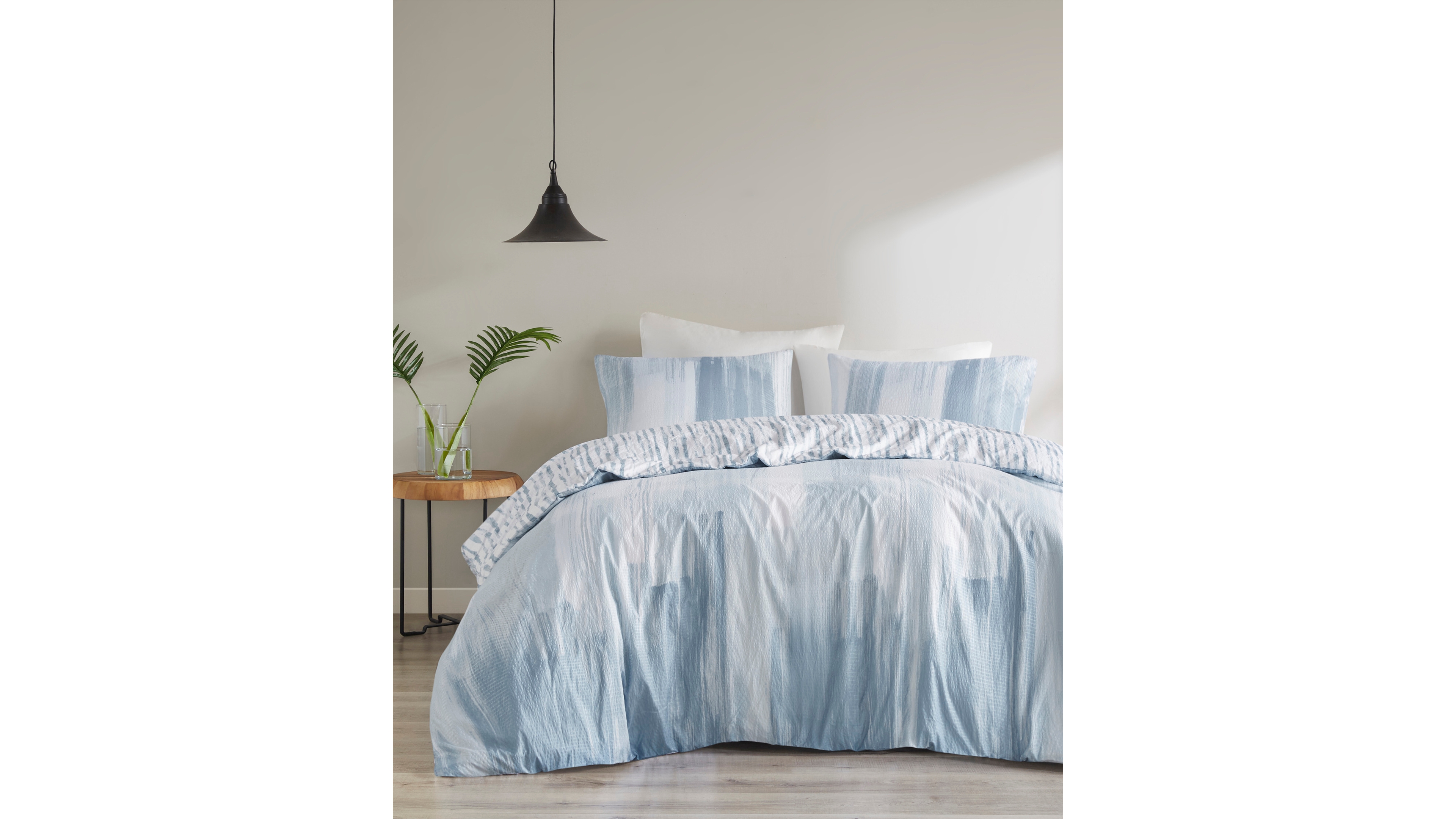 Natori Brush Stroke Oversized Reversible Seersucker 3 Piece Duvet Cover Set, Full/Queen