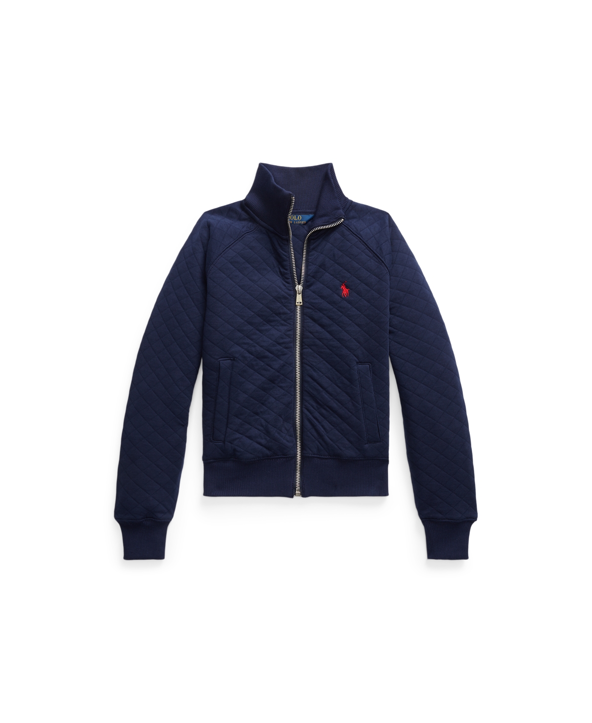 Polo Ralph Lauren Kids' Big Girls Long Sleeves Quilted Jacquard Jacket In Refined Navy With Red