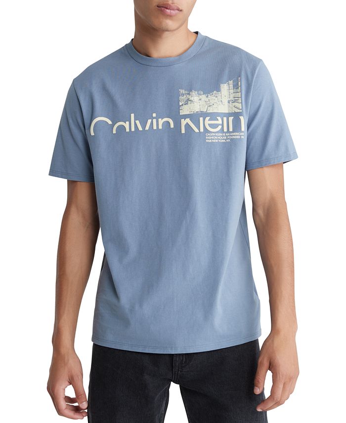 Calvin Klein Men's Regular-Fit Cutoff Logo Cityscape Graphic T-Shirt ...