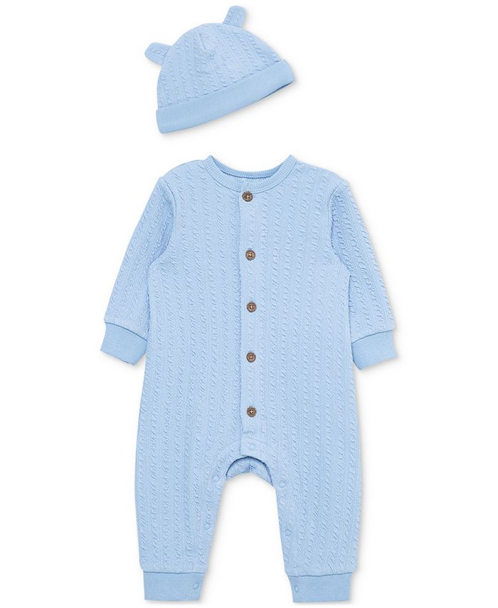 Little Me Baby Boys 2-Pc. Blue Cable Coverall with Hat - Macy's